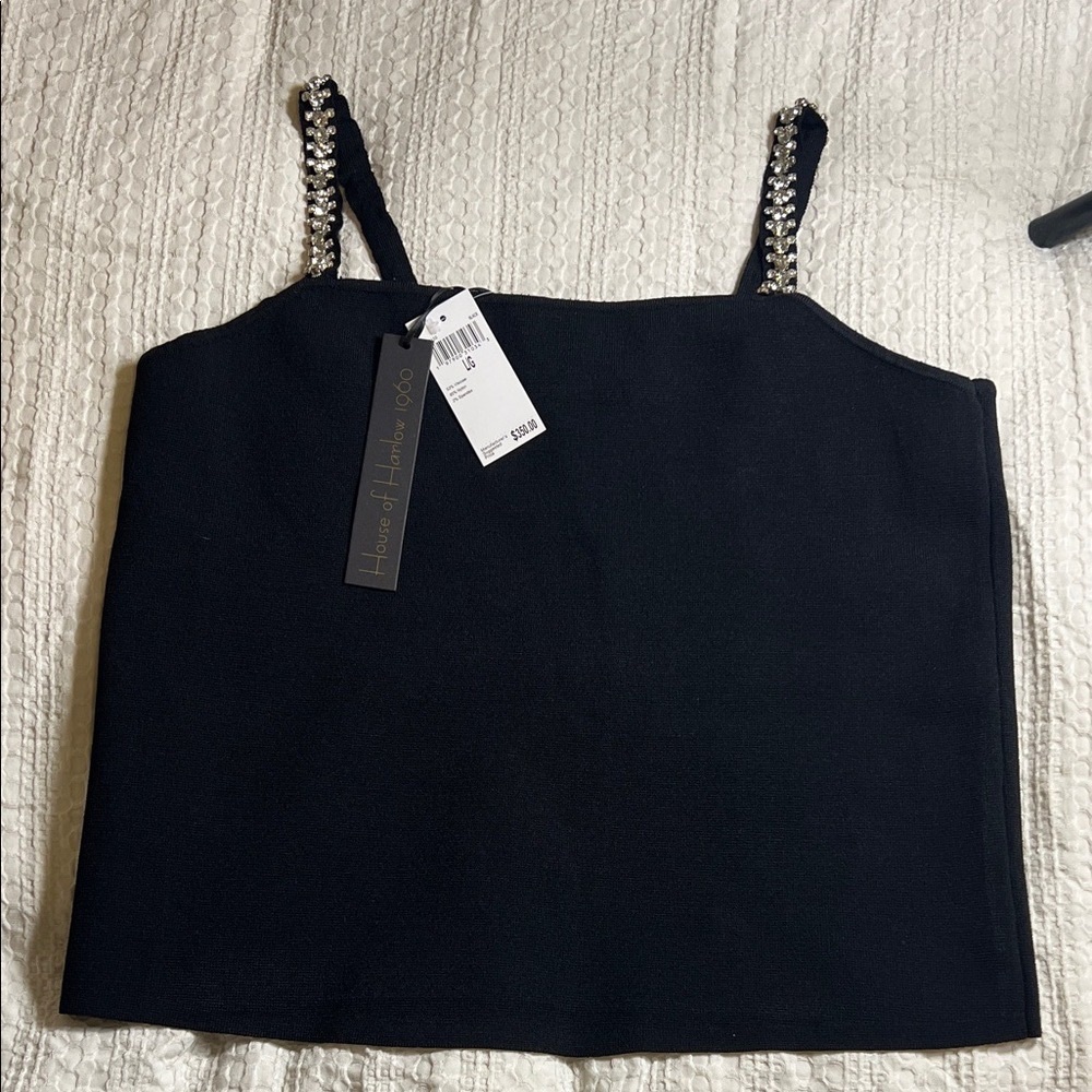 House of Harlow 1960 Black Camisole with Embellished Straps